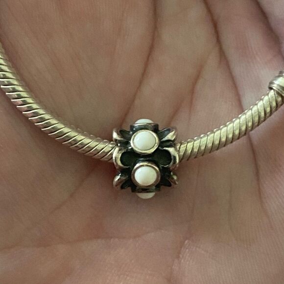 Pandora Jewelry - Authentic Pandora Forget Me Not White Agate Charm